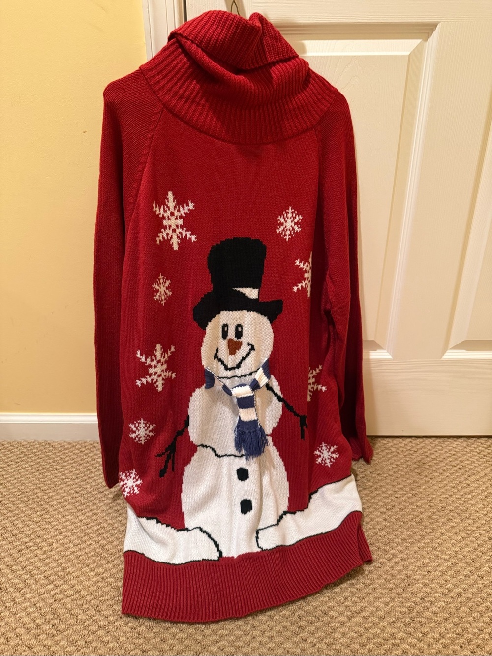 Cozy Red Snowman Turtleneck Sweater (or sweater dress)
